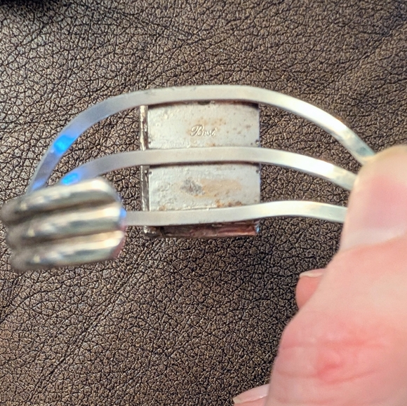 Triple Strand Sterling Silver Band Dichroic FISH Adjustable Bracelet - Picture 3 of 7